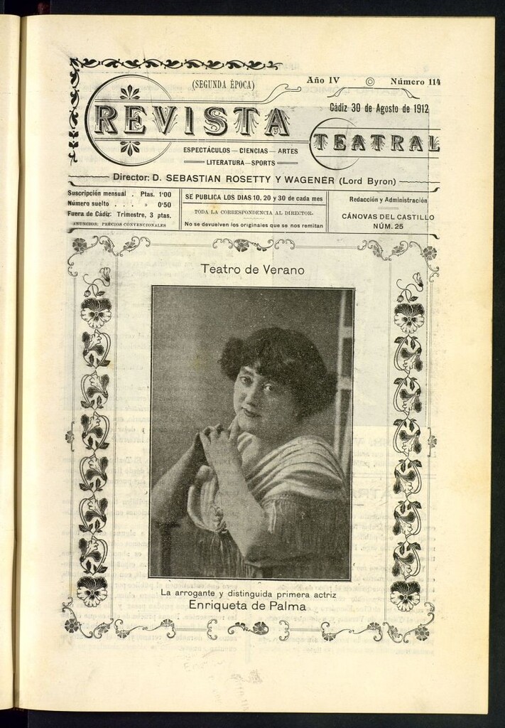 Miniatura de Revista Teatral, Literaria, Científica, de Bellas Artes y Espectáculos. Segunda época. Nº 114