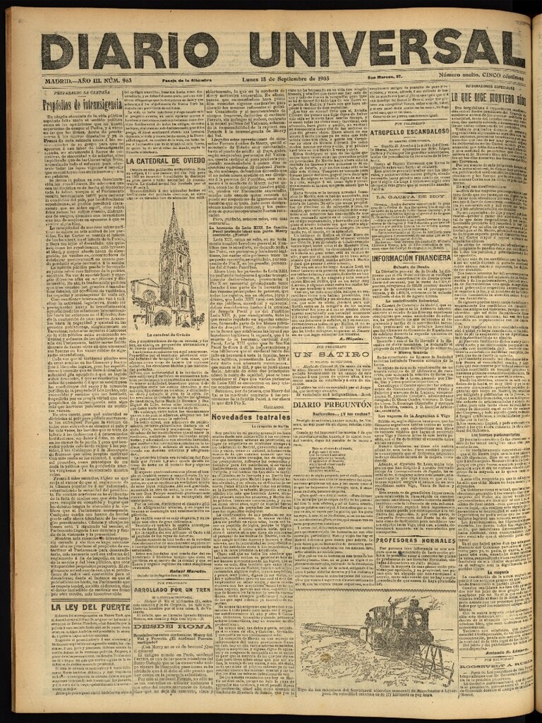 Miniatura de Diario Universal del 18 de septiembre de 1905, edición de noche