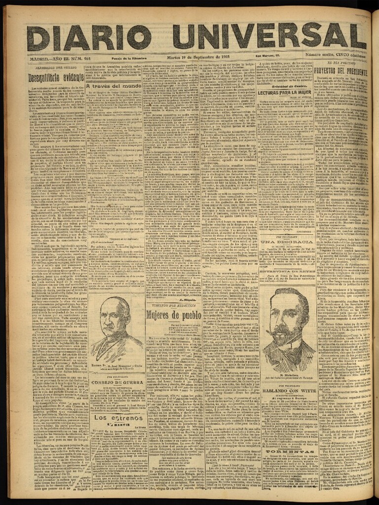 Miniatura de Diario Universal del 19 de septiembre de 1905, edición de noche
