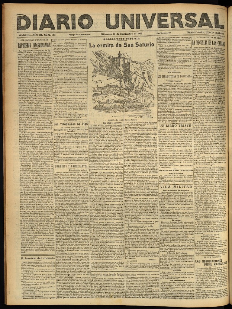 Miniatura de Diario Universal del 20 de septiembre de 1905, edición de noche