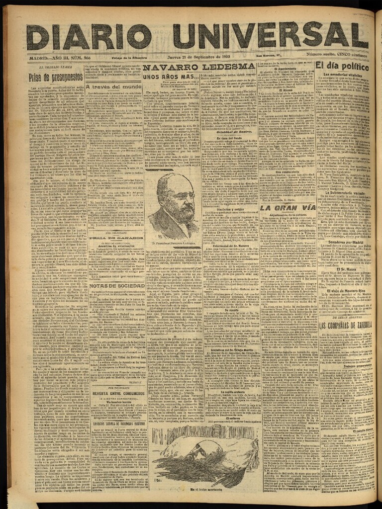 Miniatura de Diario Universal del 21 de septiembre de 1905, edición de noche