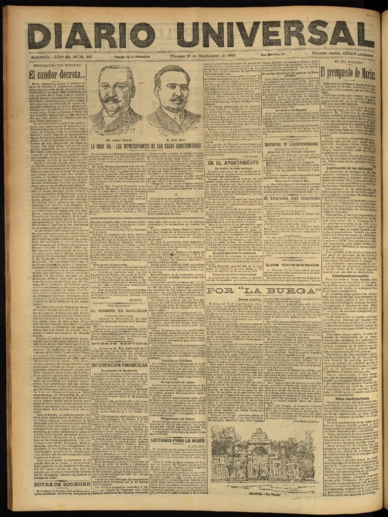 Miniatura de Diario Universal del 22 de septiembre de 1905, edición de noche