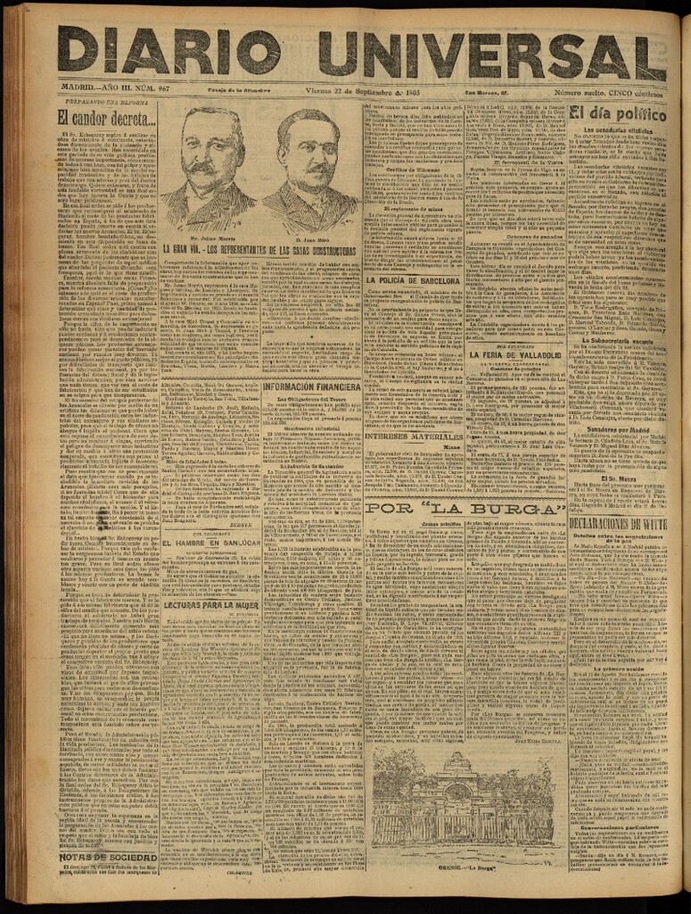 Miniatura de Diario Universal del 22 de septiembre de 1905, edición de tarde