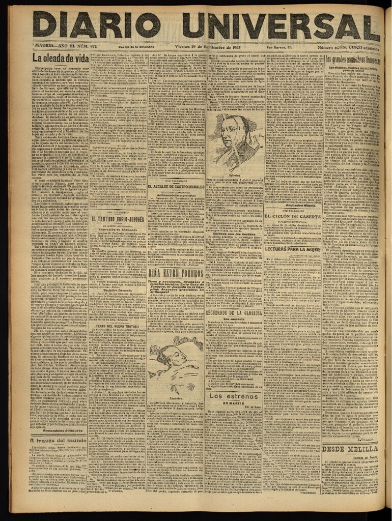 Miniatura de Diario Universal del 29 de septiembre de 1905, edición de tarde