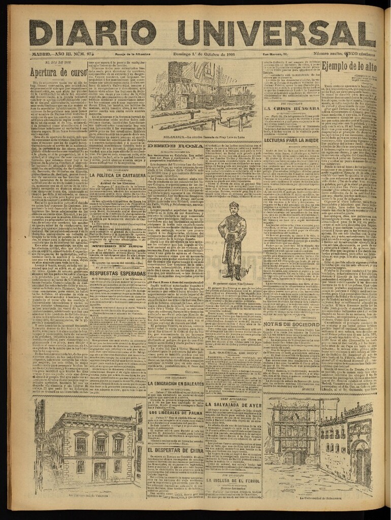 Miniatura de Diario Universal del 1 de octubre de 1905, edición de tarde