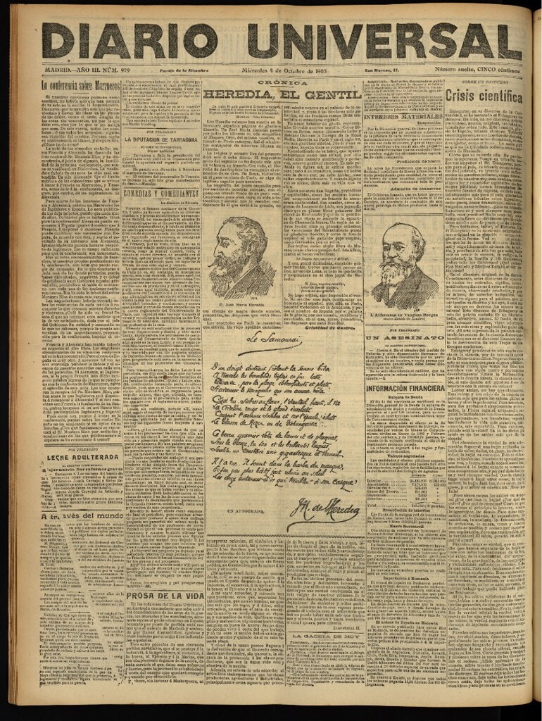 Miniatura de Diario Universal del 4 de octubre de 1905, edición de tarde