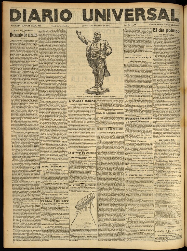 Miniatura de Diario Universal del 5 de octubre de 1905, edición de noche