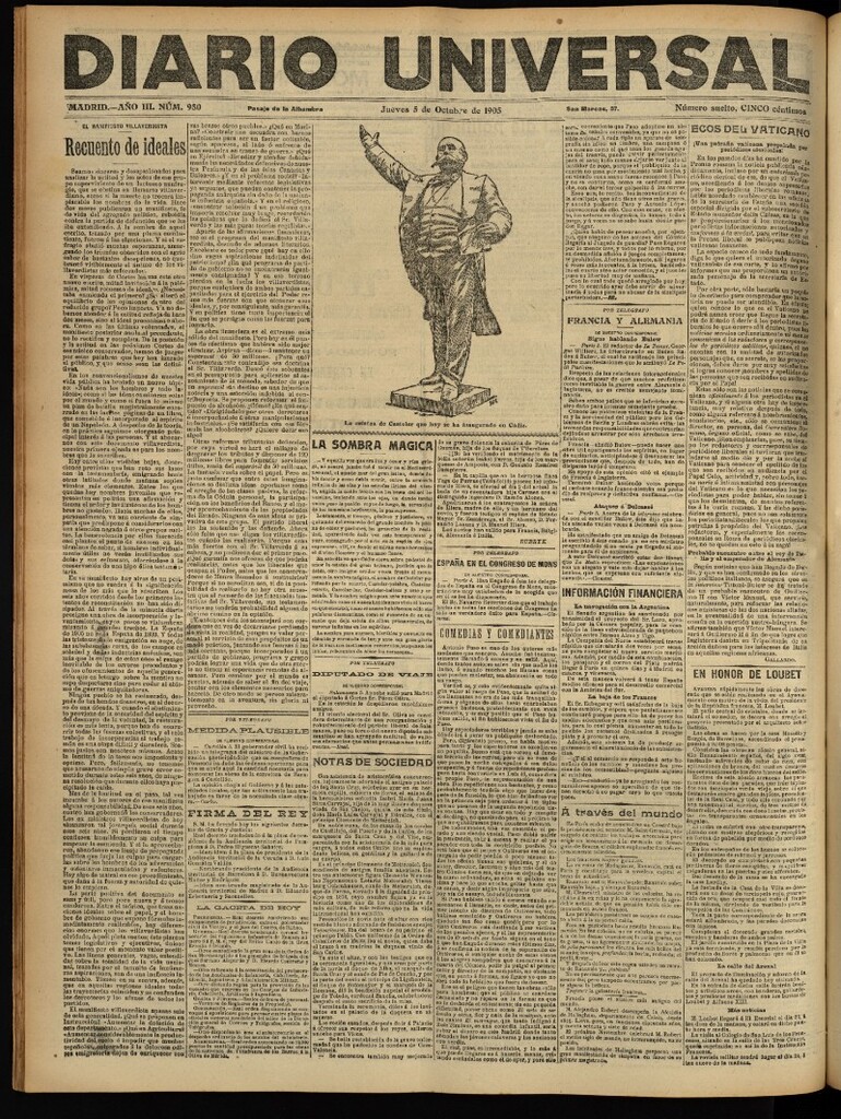 Miniatura de Diario Universal del 5 de octubre de 1905, edición de tarde