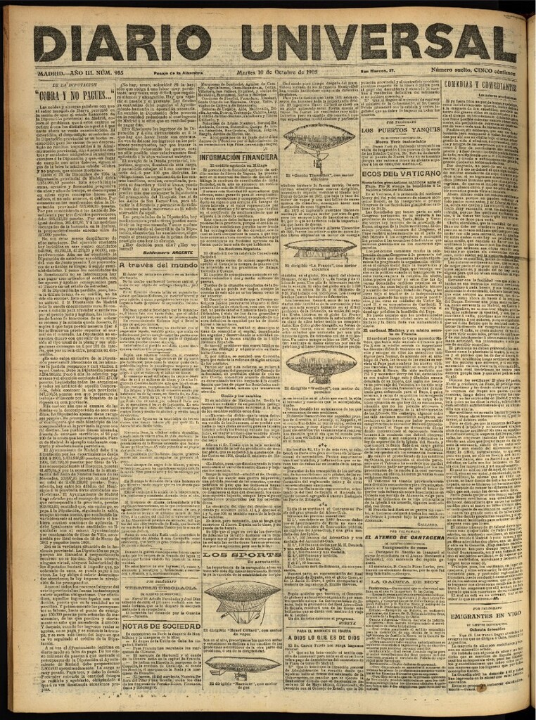 Miniatura de Diario Universal del 10 de octubre de 1905, edición de noche
