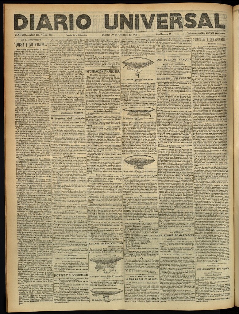 Miniatura de Diario Universal del 10 de octubre de 1905, edición de tarde