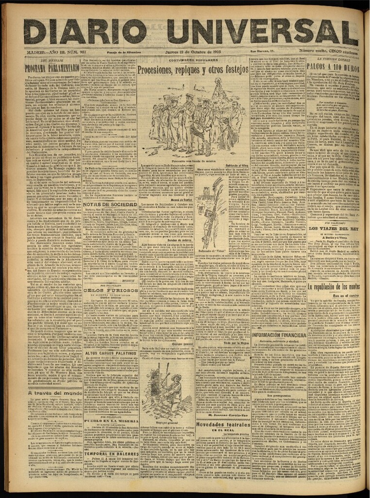 Miniatura de Diario Universal del 12 de octubre de 1905, edición de noche