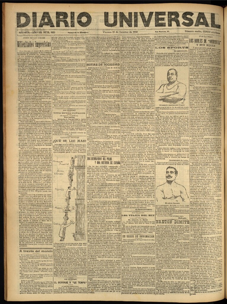 Miniatura de Diario Universal del 13 de octubre de 1905, edición de noche