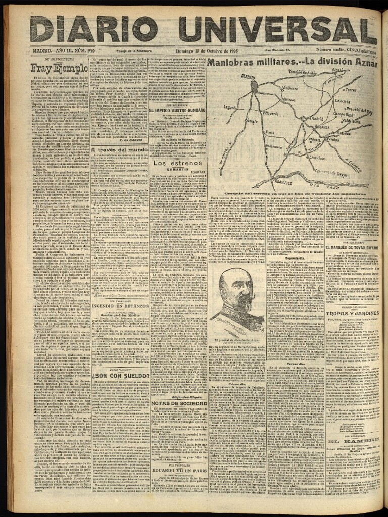 Miniatura de Diario Universal del 15 de octubre de 1905, edición de noche