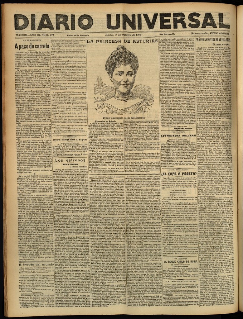 Miniatura de Diario Universal del 17 de octubre de 1905, edición de tarde
