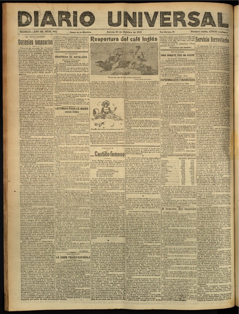 Miniatura de Diario Universal del 19 de octubre de 1905, edición de tarde