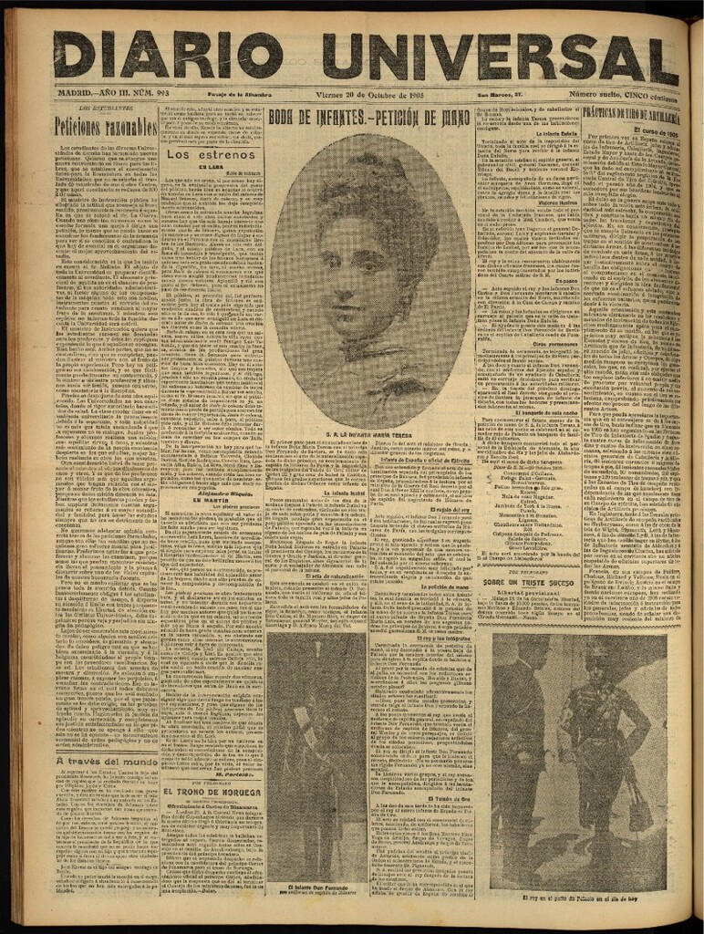 Miniatura de Diario Universal del 20 de octubre de 1905, edición de noche
