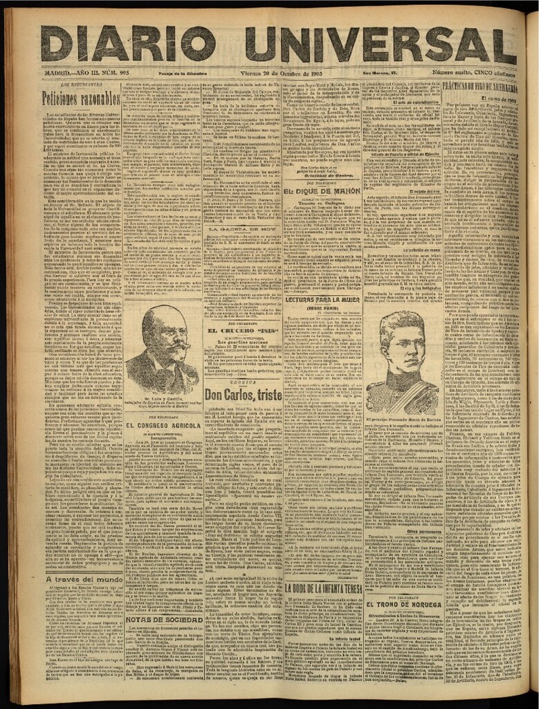 Miniatura de Diario Universal del 20 de octubre de 1905, edición de tarde