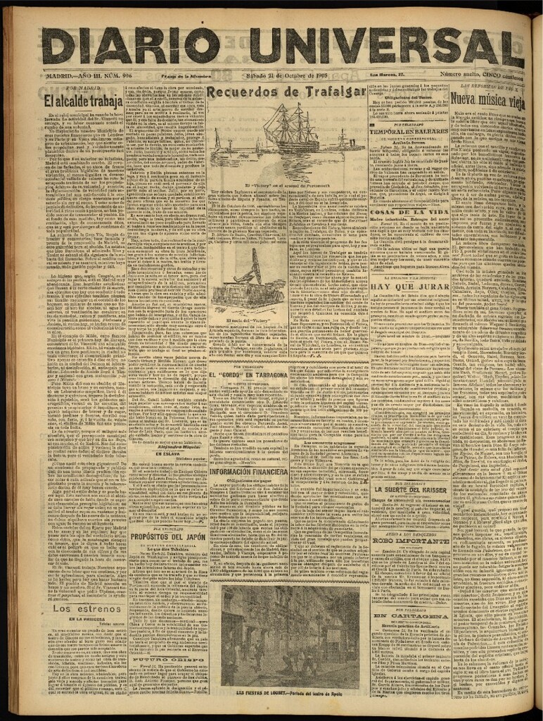 Miniatura de Diario Universal del 21 de octubre de 1905, edición de noche