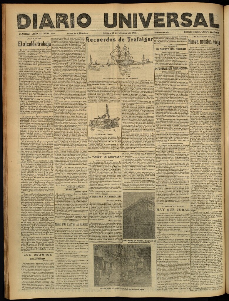 Miniatura de Diario Universal del 21 de octubre de 1905, edición de tarde