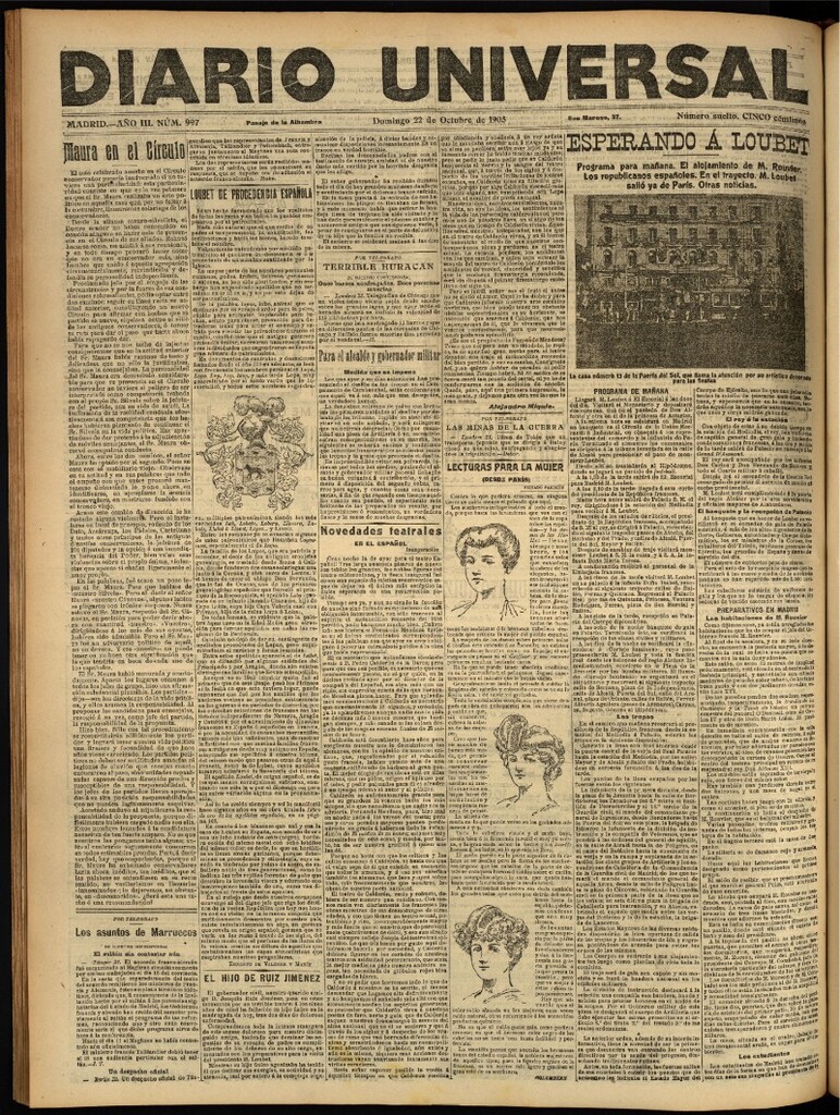 Miniatura de Diario Universal del 22 de octubre de 1905, edición de noche