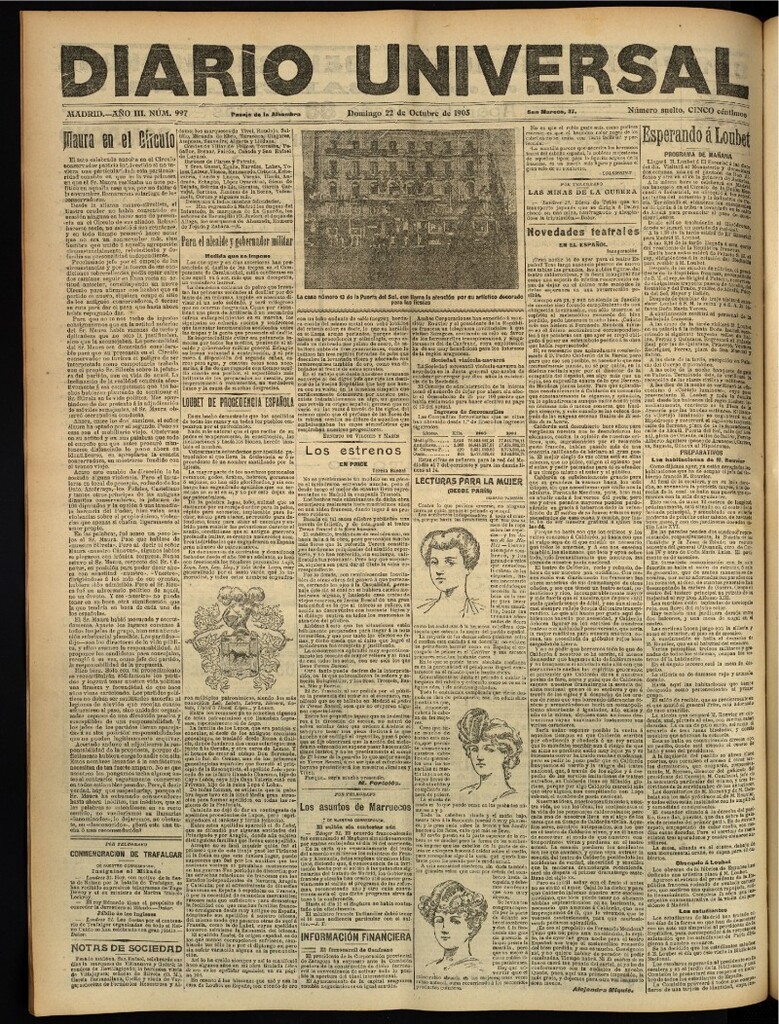 Miniatura de Diario Universal del 22 de octubre de 1905, edición de tarde