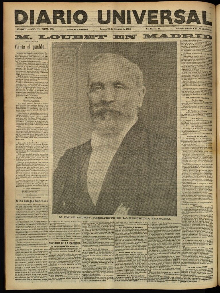 Miniatura de Diario Universal del 23 de octubre de 1905, edición de tarde