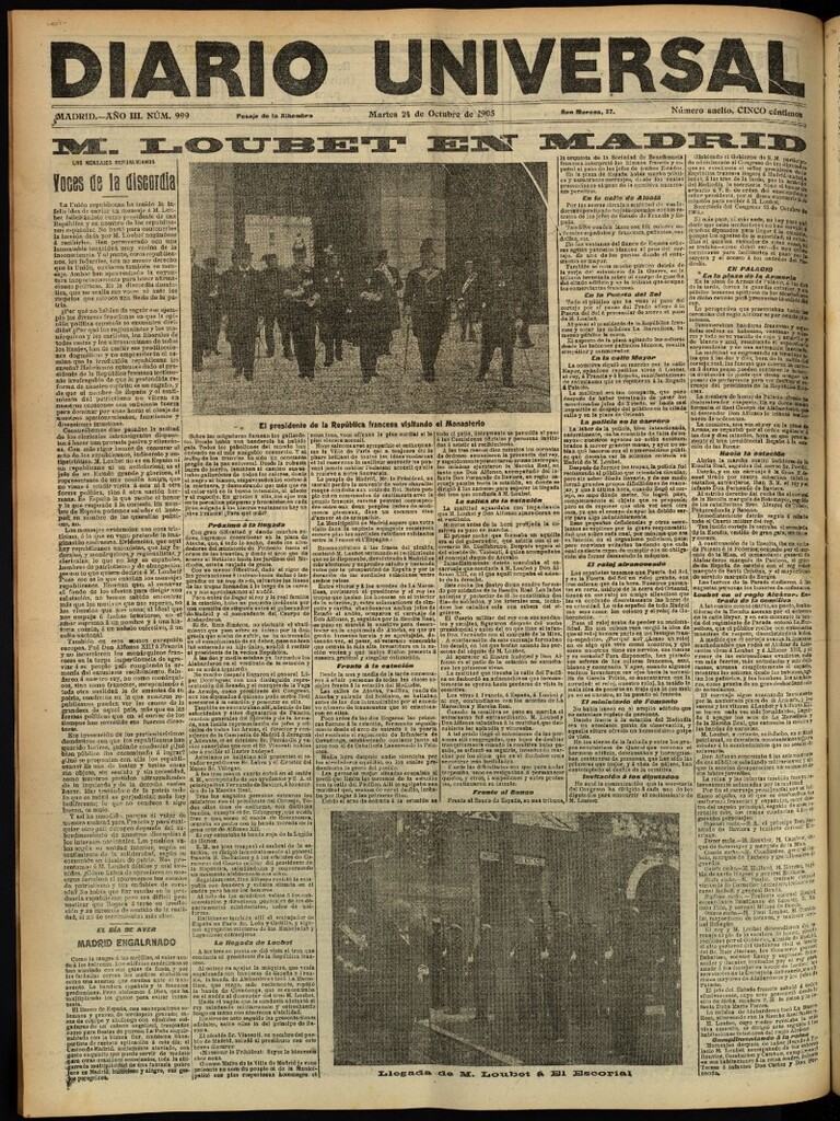 Miniatura de Diario Universal del 24 de octubre de 1905, edición de tarde