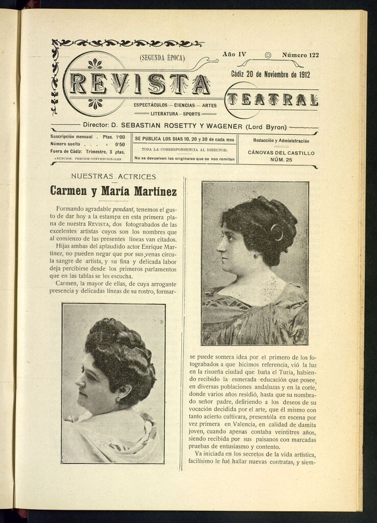 Miniatura de Revista Teatral, Literaria, Científica, de Bellas Artes y Espectáculos. Segunda época. Nº 122