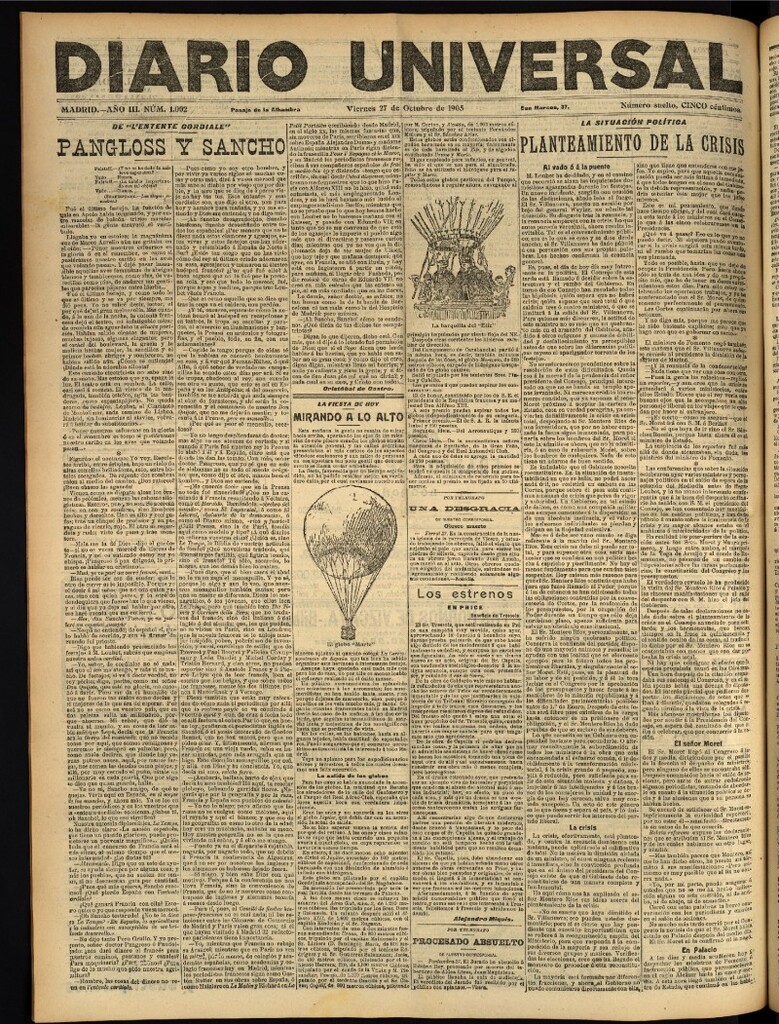 Miniatura de Diario Universal del 27 de octubre de 1905, edición de noche