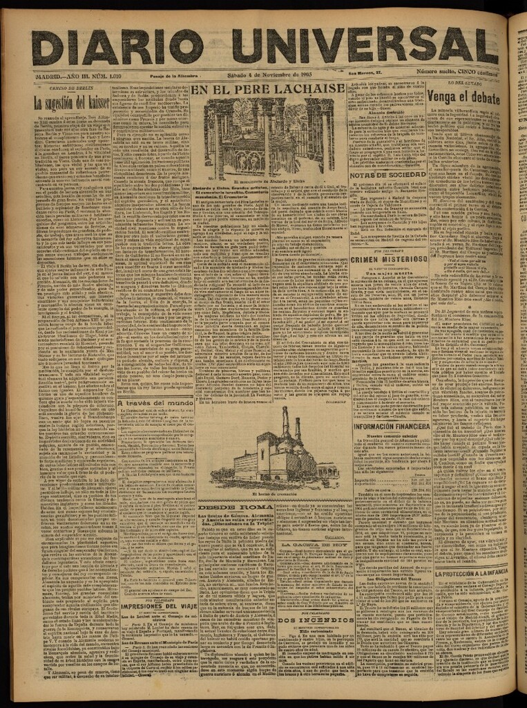 Miniatura de Diario Universal del 4 de noviembre de 1905, edición de noche