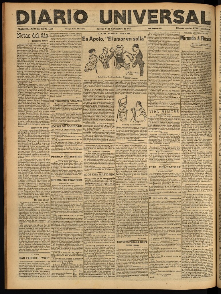 Miniatura de Diario Universal del 9 de noviembre de 1905, edición de noche