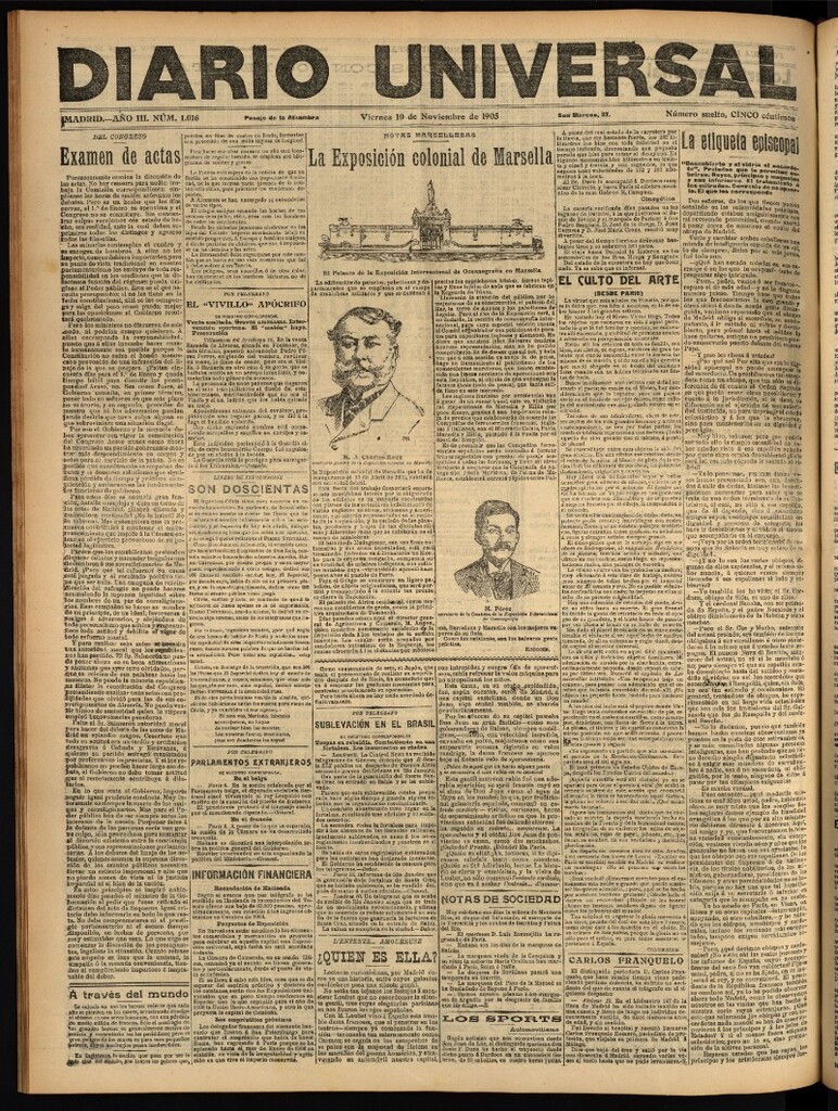 Miniatura de Diario Universal del 10 de noviembre de 1905, edición de noche