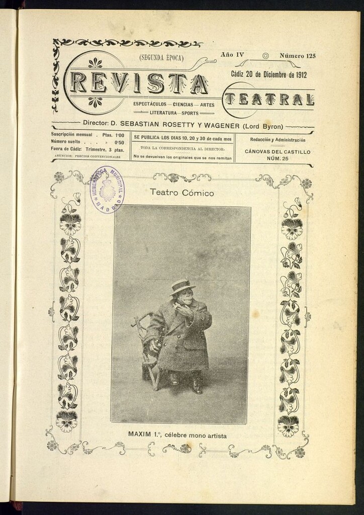 Miniatura de Revista Teatral, Literaria, Científica, de Bellas Artes y Espectáculos. Segunda época. Nº 125