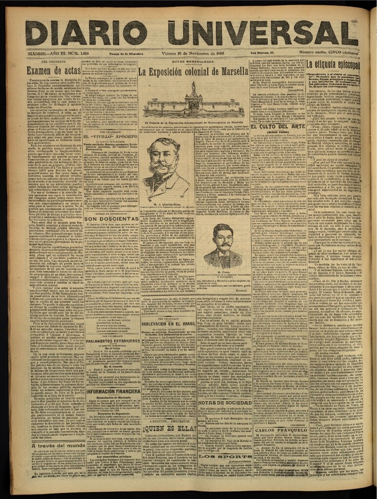 Miniatura de Diario Universal del 10 de noviembre de 1905, edición de tarde