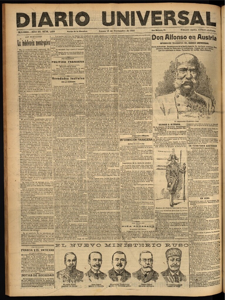 Miniatura de Diario Universal del 13 de noviembre de 1905, edición de noche