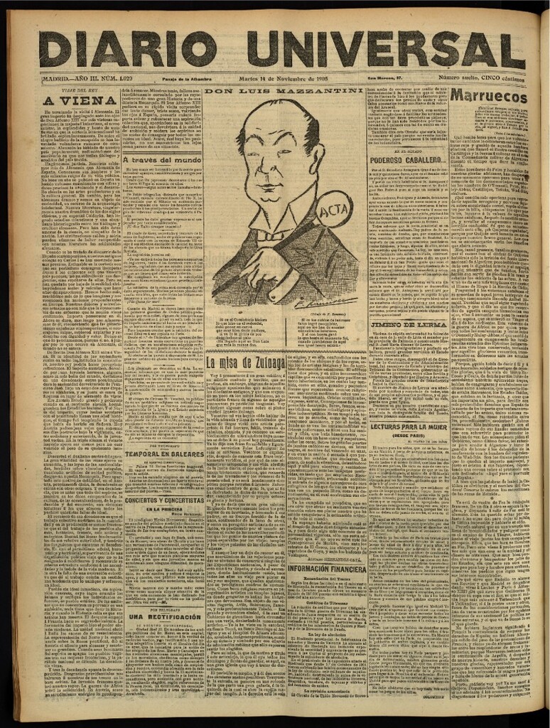Miniatura de Diario Universal del 14 de noviembre de 1905, edición de tarde