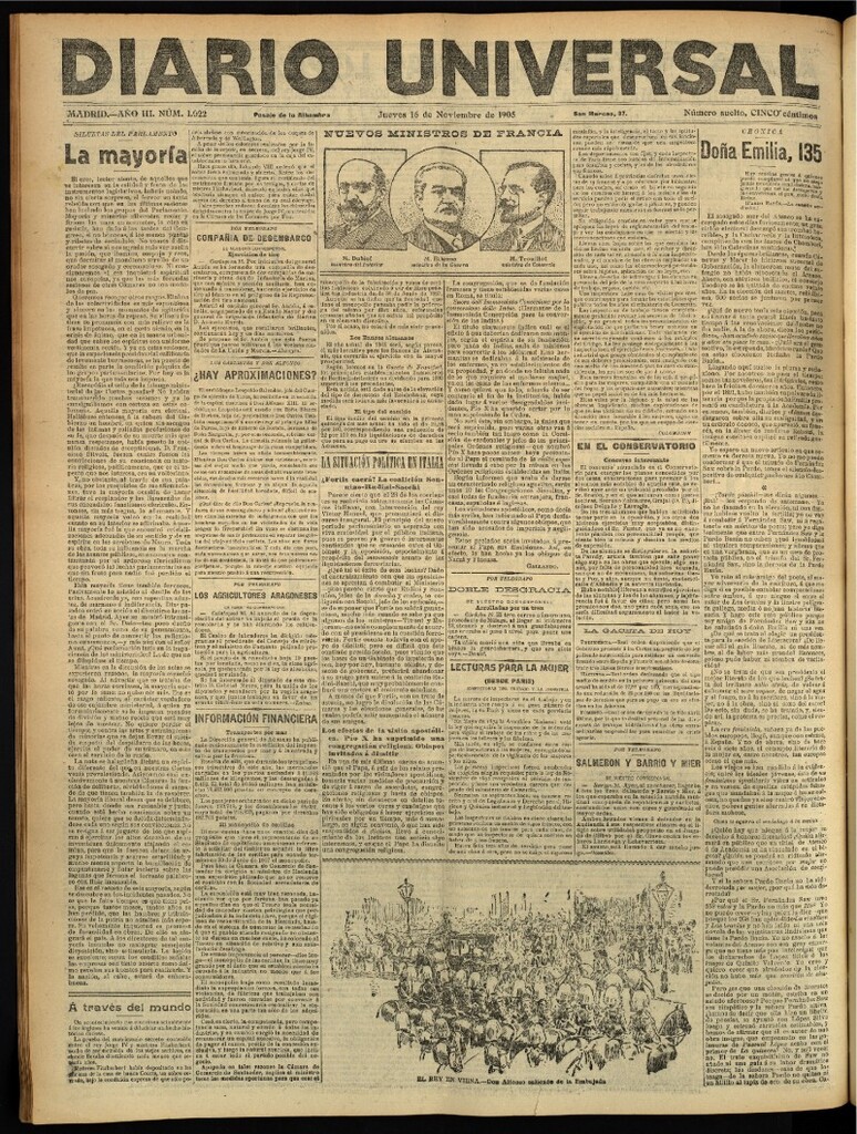 Miniatura de Diario Universal del 16 de noviembre de 1905, edición de tarde