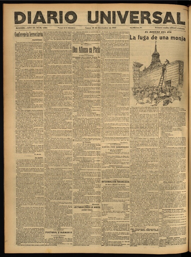 Miniatura de Diario Universal del 20 de noviembre de 1905, edición de noche