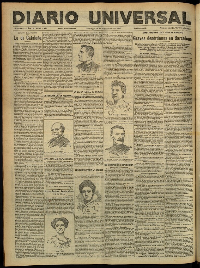 Miniatura de Diario Universal del 26 de noviembre de 1905, edición de tarde