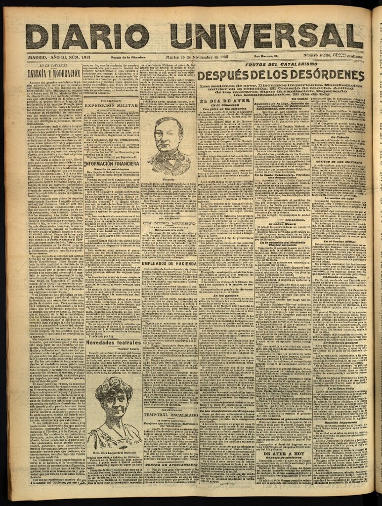 Miniatura de Diario Universal del 28 de noviembre de 1905, edición de tarde
