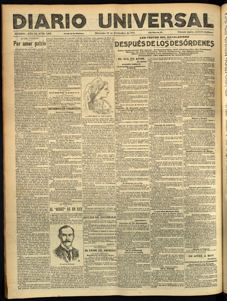 Miniatura de Diario Universal del 29 de noviembre de 1905, edición de tarde