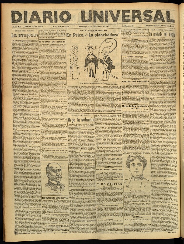 Miniatura de Diario Universal del 3 de diciembre de 1905, edición de tarde