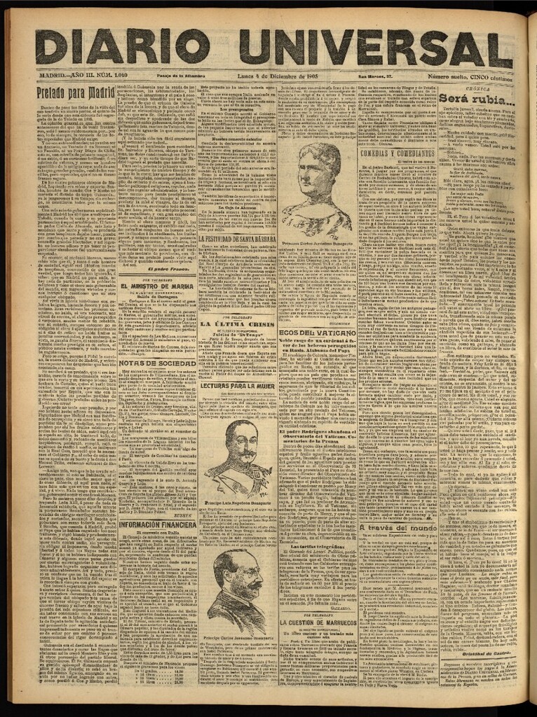 Miniatura de Diario Universal del 4 de diciembre de 1905, edición de noche