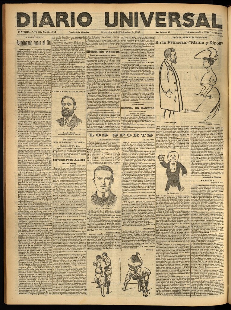 Miniatura de Diario Universal del 6 de diciembre de 1905, edición de noche