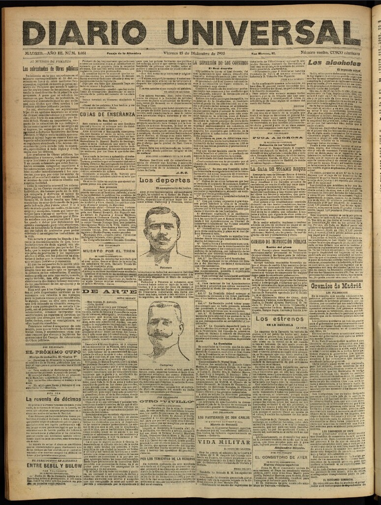 Miniatura de Diario Universal del 15 de diciembre de 1905, edición de tarde