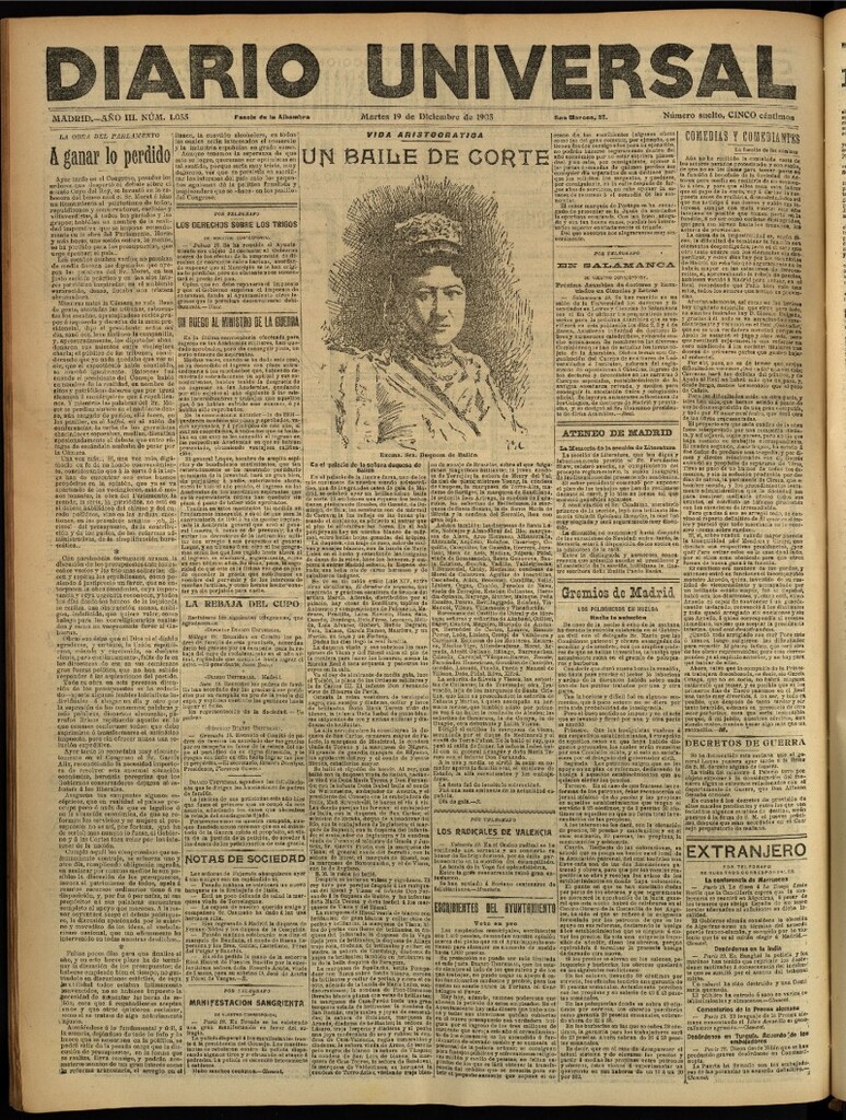Miniatura de Diario Universal del 19 de diciembre de 1905, edición de tarde