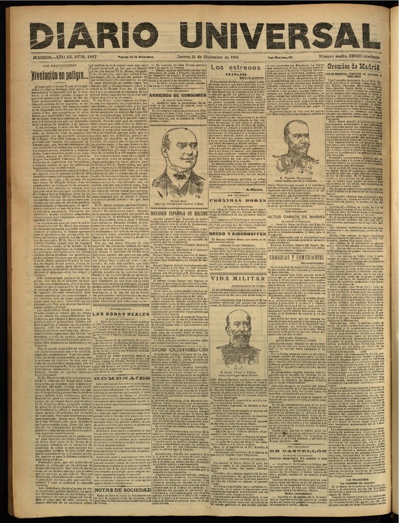 Miniatura de Diario Universal del 21 de diciembre de 1905, edición de tarde