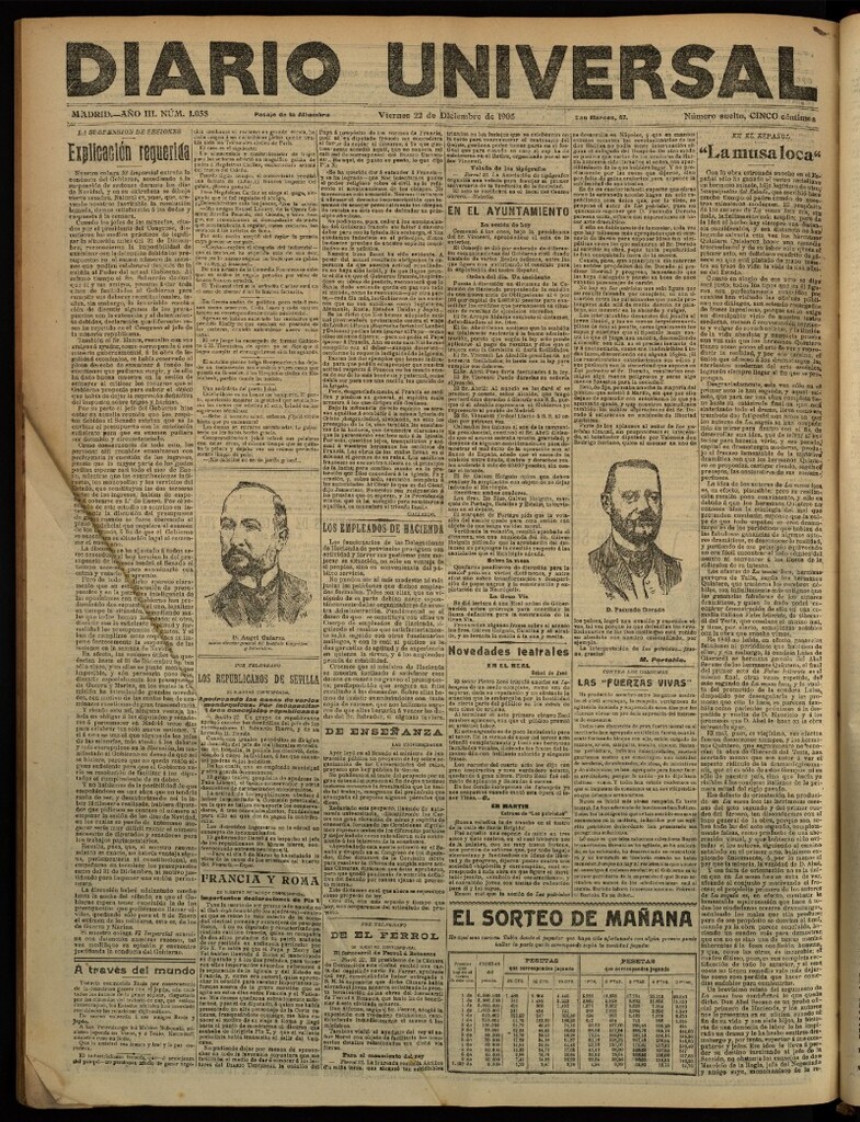 Miniatura de Diario Universal del 22 de diciembre de 1905, edición de tarde