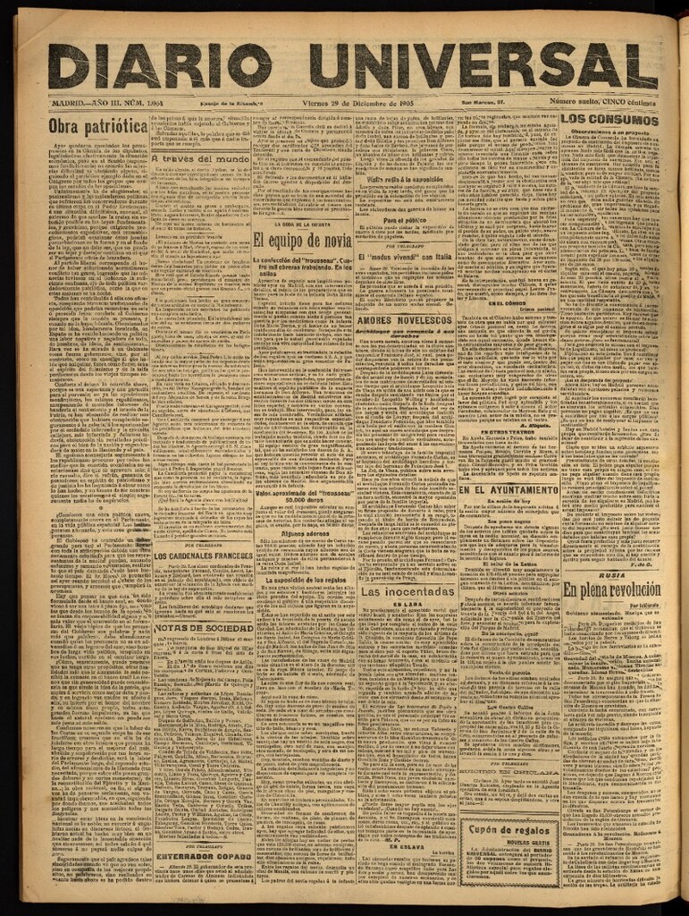 Miniatura de Diario Universal del 29 de diciembre de 1905, edición de noche