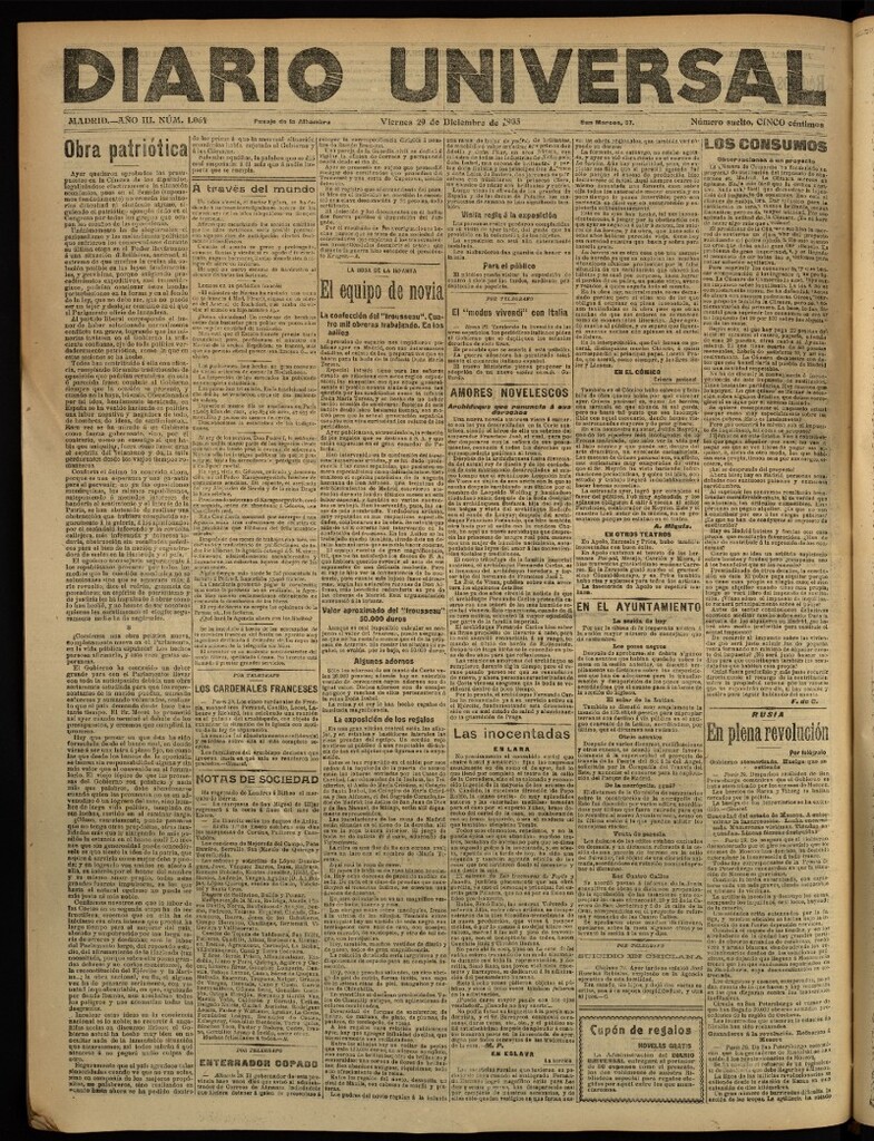 Miniatura de Diario Universal del 29 de diciembre de 1905, edición de tarde